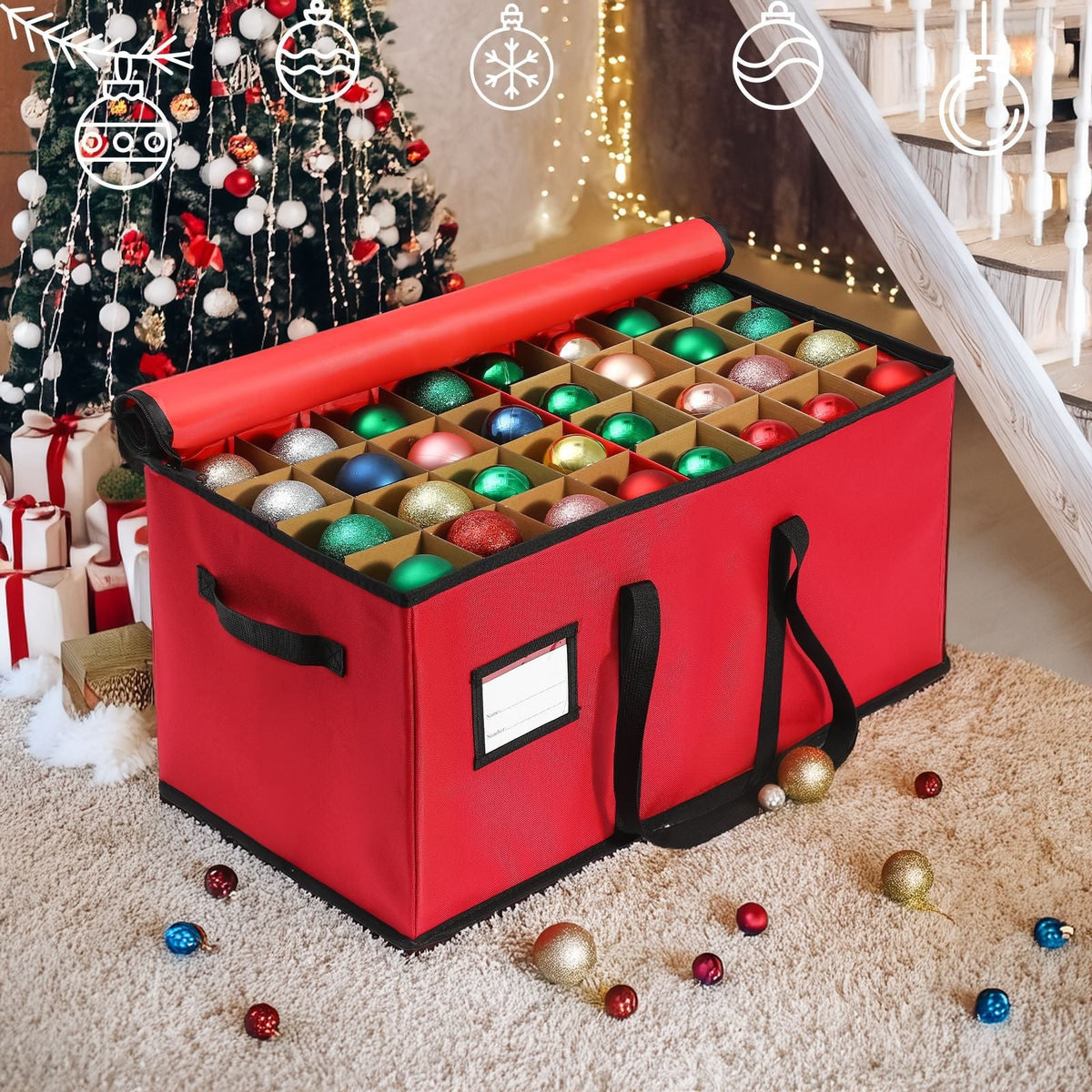 Ornament Storage Box with Zippered Lid and Dividers for Christmas Decorations - Image 2