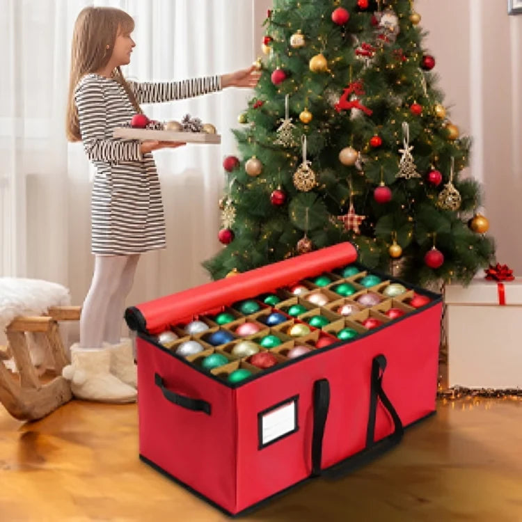 Ornament Storage Box with Zippered Lid and Dividers for Christmas Decorations - Image 3