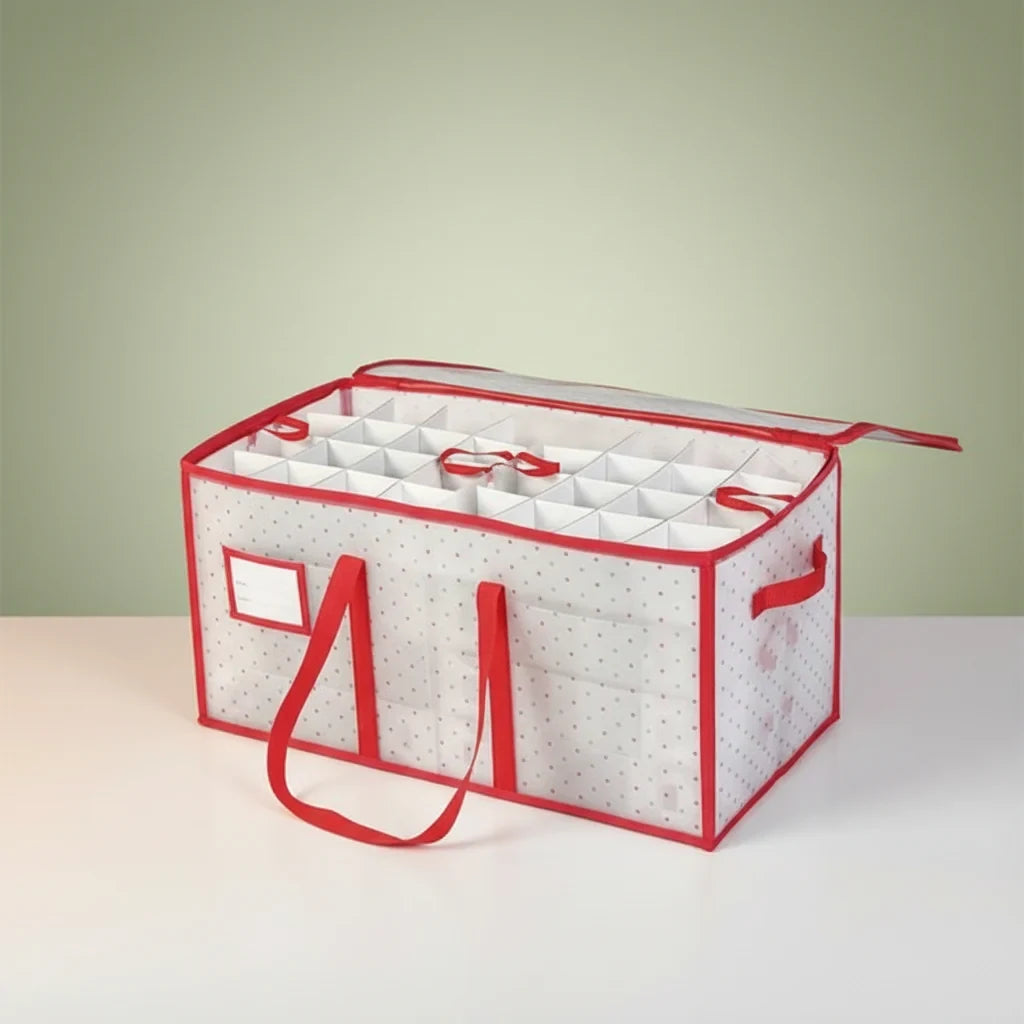 Ornament Storage Box with Zippered Lid and Grid Dividers for Christmas - Image 2