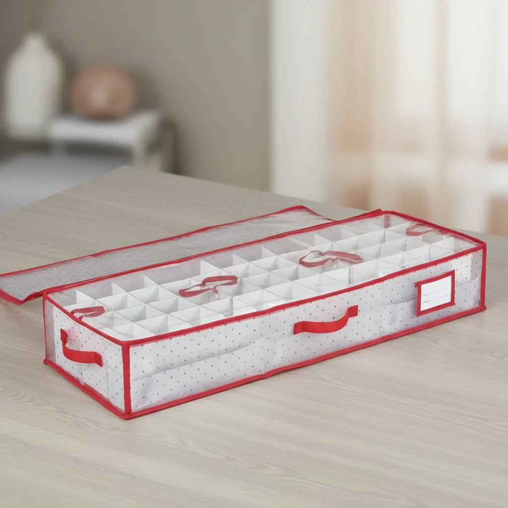 Ornament Storage Box with Zippered Lid and Grid Dividers for Christmas - Image 4