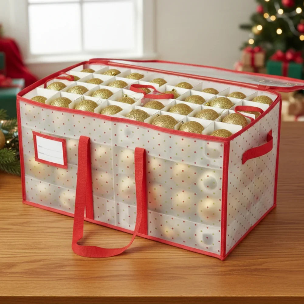 Ornament Storage Box with Zippered Lid and Grid Dividers for Christmas - Image 5