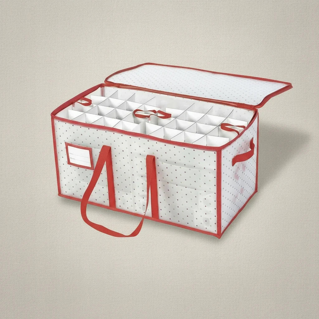 Ornament Storage Box with Zippered Lid and Grid Dividers for Christmas - Image 6
