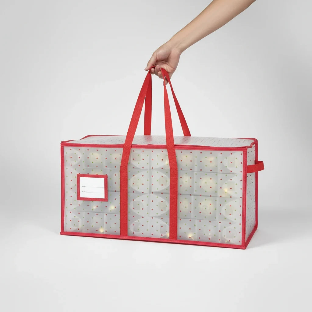 Ornament Storage Box with Zippered Lid and Grid Dividers for Christmas - Image 8
