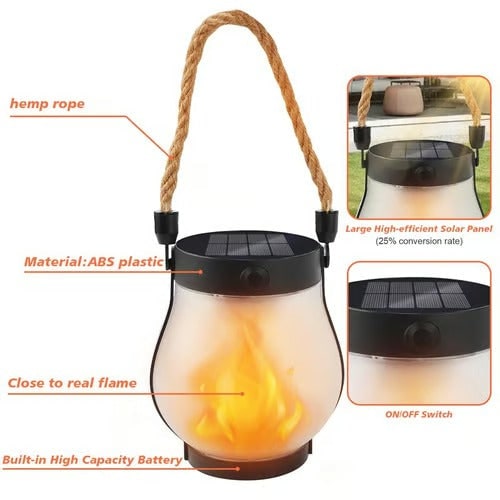 Outdoor Solar Lantern with Flickering Flame Effect and Jute Rope Handle - Image 10
