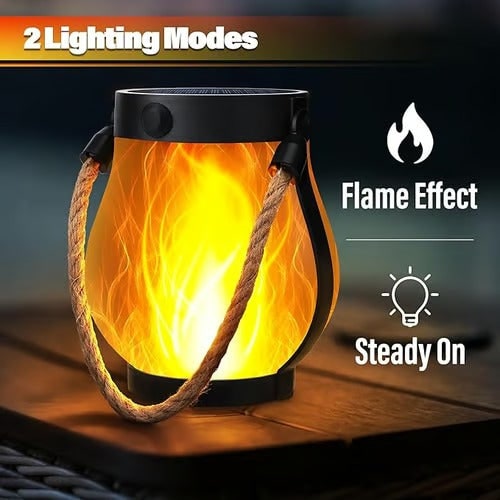 Outdoor Solar Lantern with Flickering Flame Effect and Jute Rope Handle - Image 2