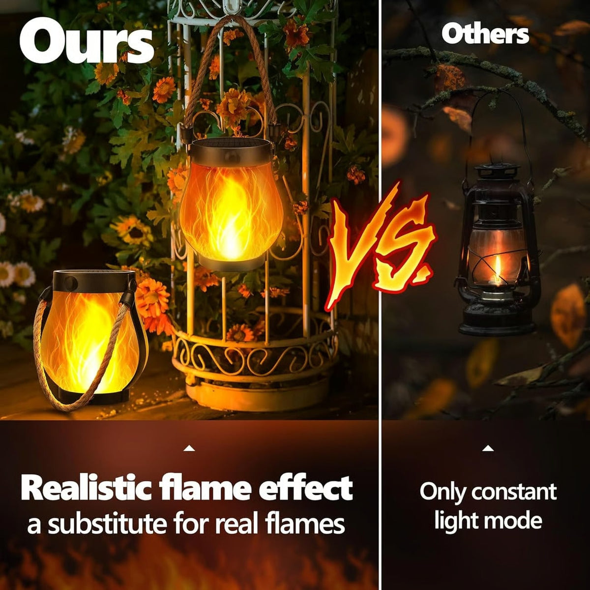 Outdoor Solar Lantern with Flickering Flame Effect and Jute Rope Handle - Image 4