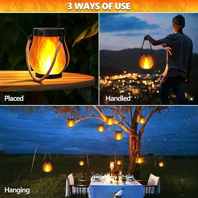Outdoor Solar Lantern with Flickering Flame Effect and Jute Rope Handle - Image 5