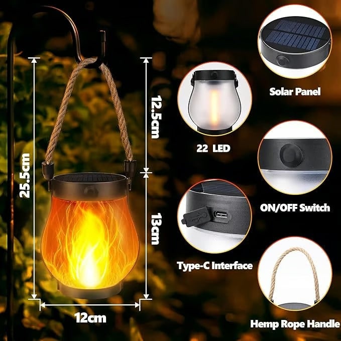 Outdoor Solar Lantern with Flickering Flame Effect and Jute Rope Handle - Image 7