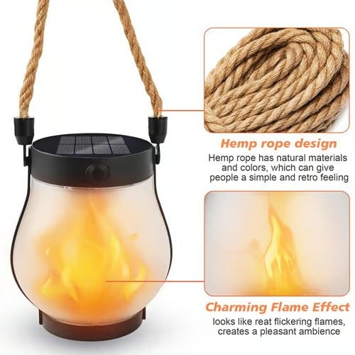 Outdoor Solar Lantern with Flickering Flame Effect and Jute Rope Handle - Image 9