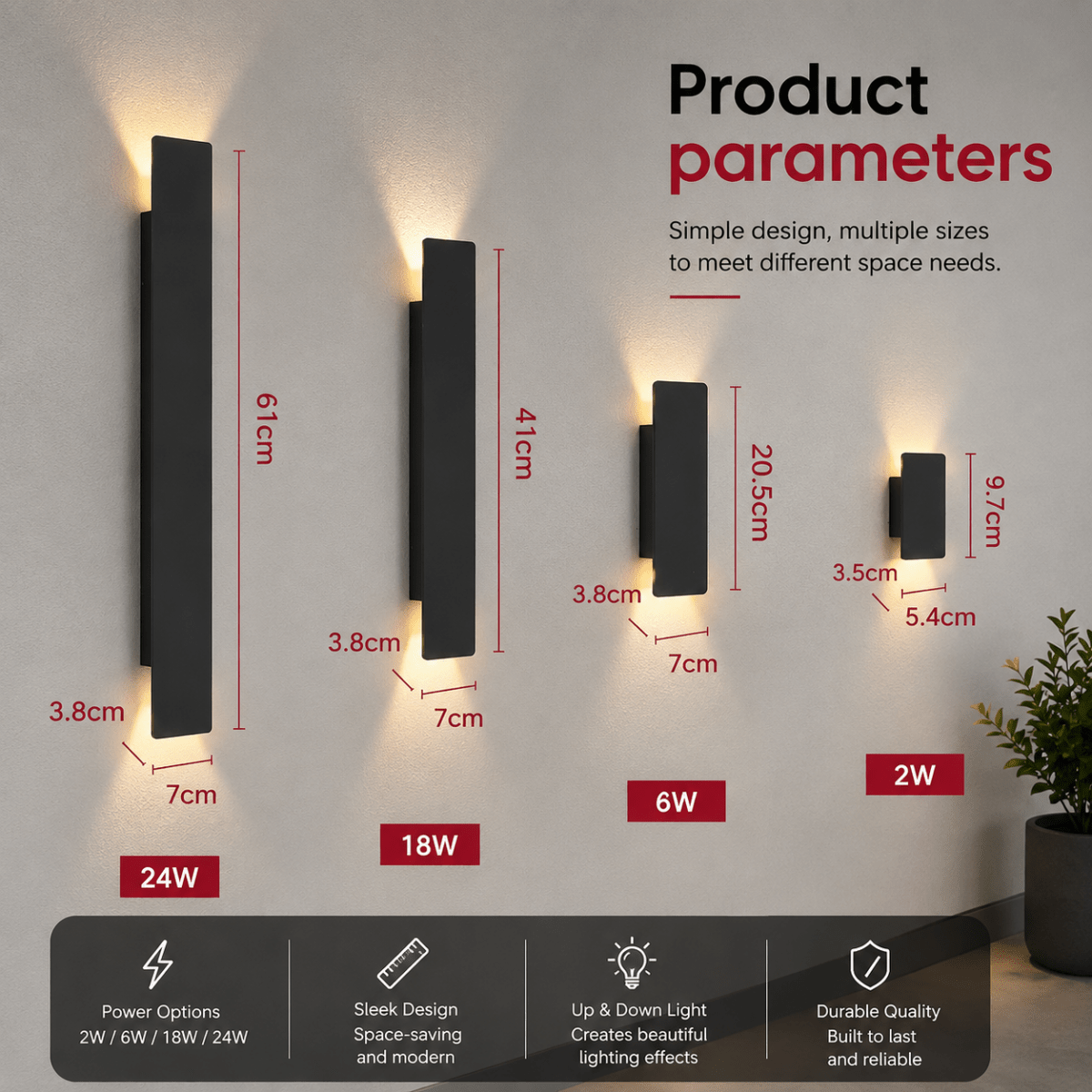 Outdoor Wall Sconce with LED Up Down Lighting and Modern Rectangular Design - Image 5