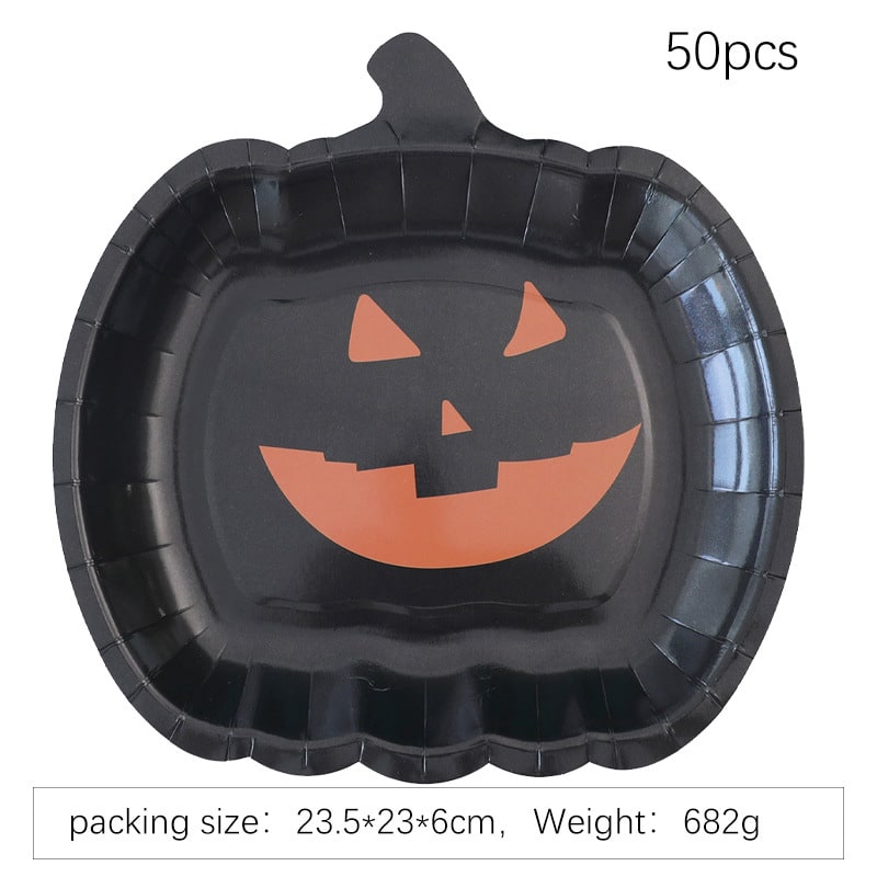 Papierowe Talerzyki na Halloween w Kształcie Dyni z Błyszczącym Wykończeniem - Image 4