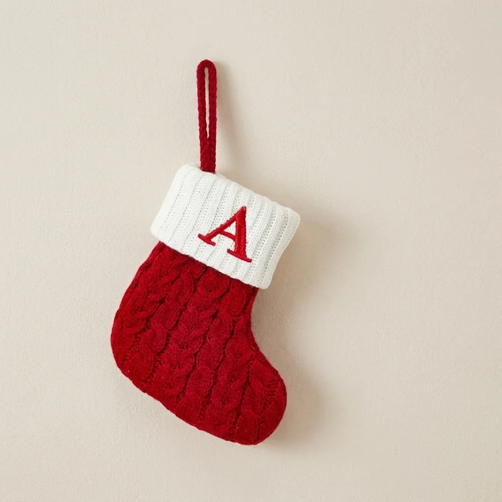 Personalized Mini Cable Knit Christmas Stocking with Embroidered Initial - Image 1
