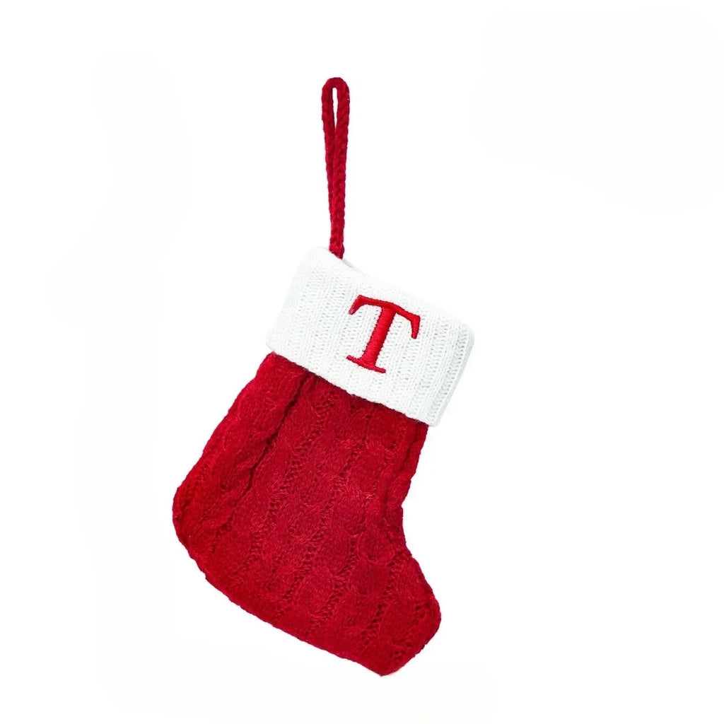 Personalized Mini Cable Knit Christmas Stocking with Embroidered Initial - Image 18