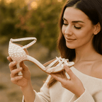 Ballroom dance shoes with a stable heel and shiny design