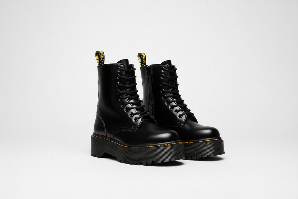 Platform Combat Boots with Lace-Up Front Side Zipper and Chunky Sole - Image 1