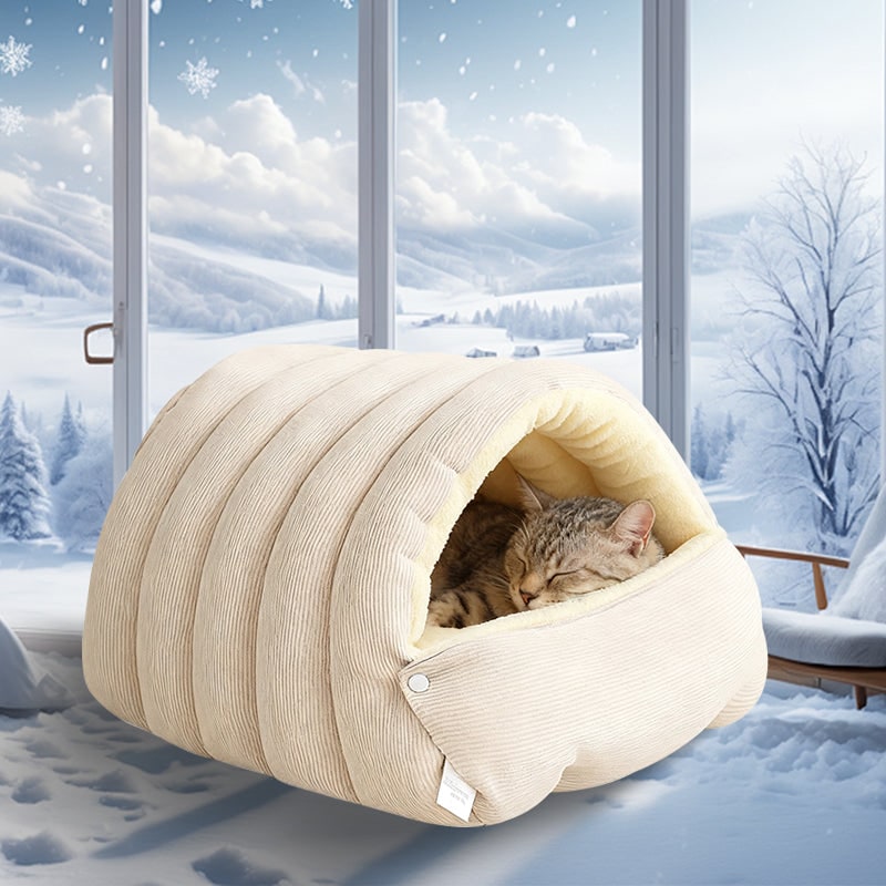 Plush Cave Bed for Cats and Dogs with Fleece Lining - Image 11