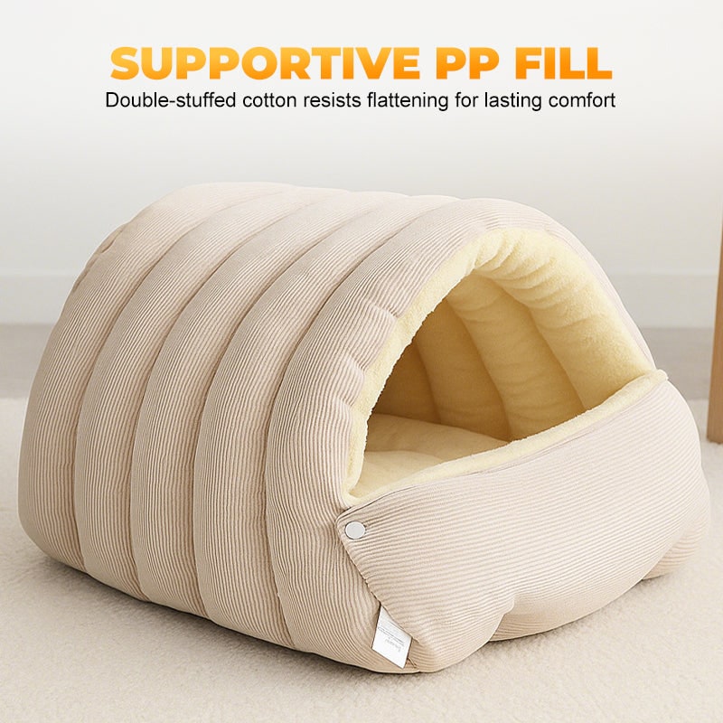 Plush Cave Bed for Cats and Dogs with Fleece Lining - Image 8