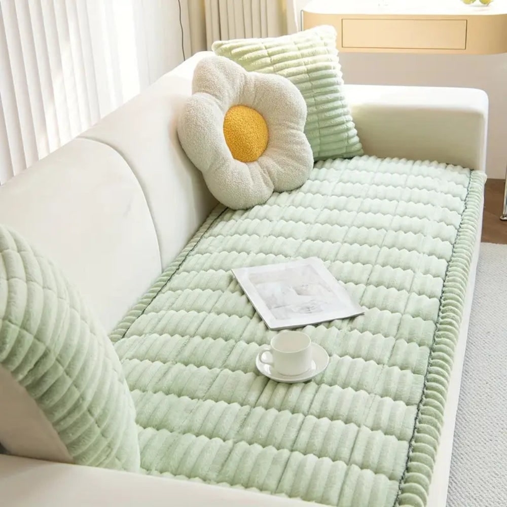 Plush Quilted Sofa Cushion Cover with Non-Slip Backing and Pleated Edges - Image 1
