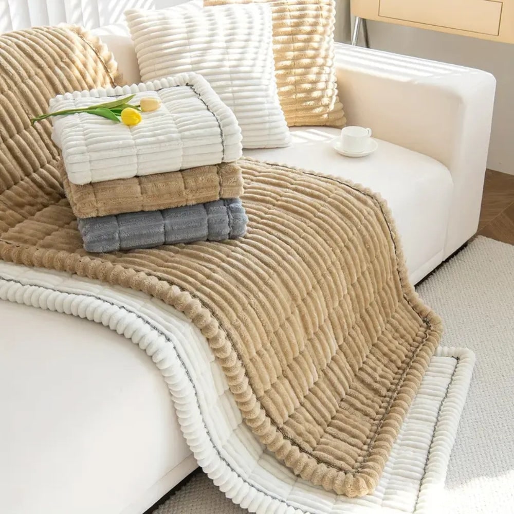 Plush Quilted Sofa Cushion Cover with Non-Slip Backing and Pleated Edges - Image 12