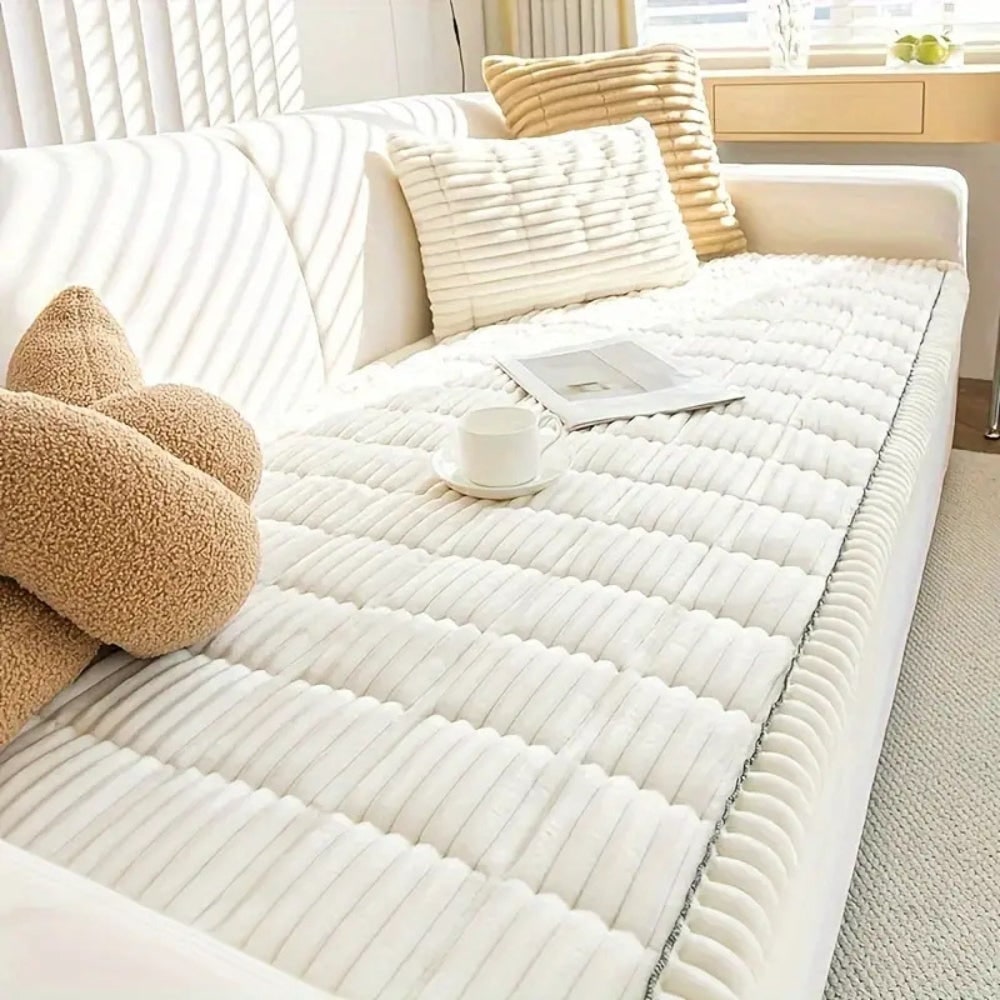 Plush Quilted Sofa Cushion Cover with Non-Slip Backing and Pleated Edges - Image 2