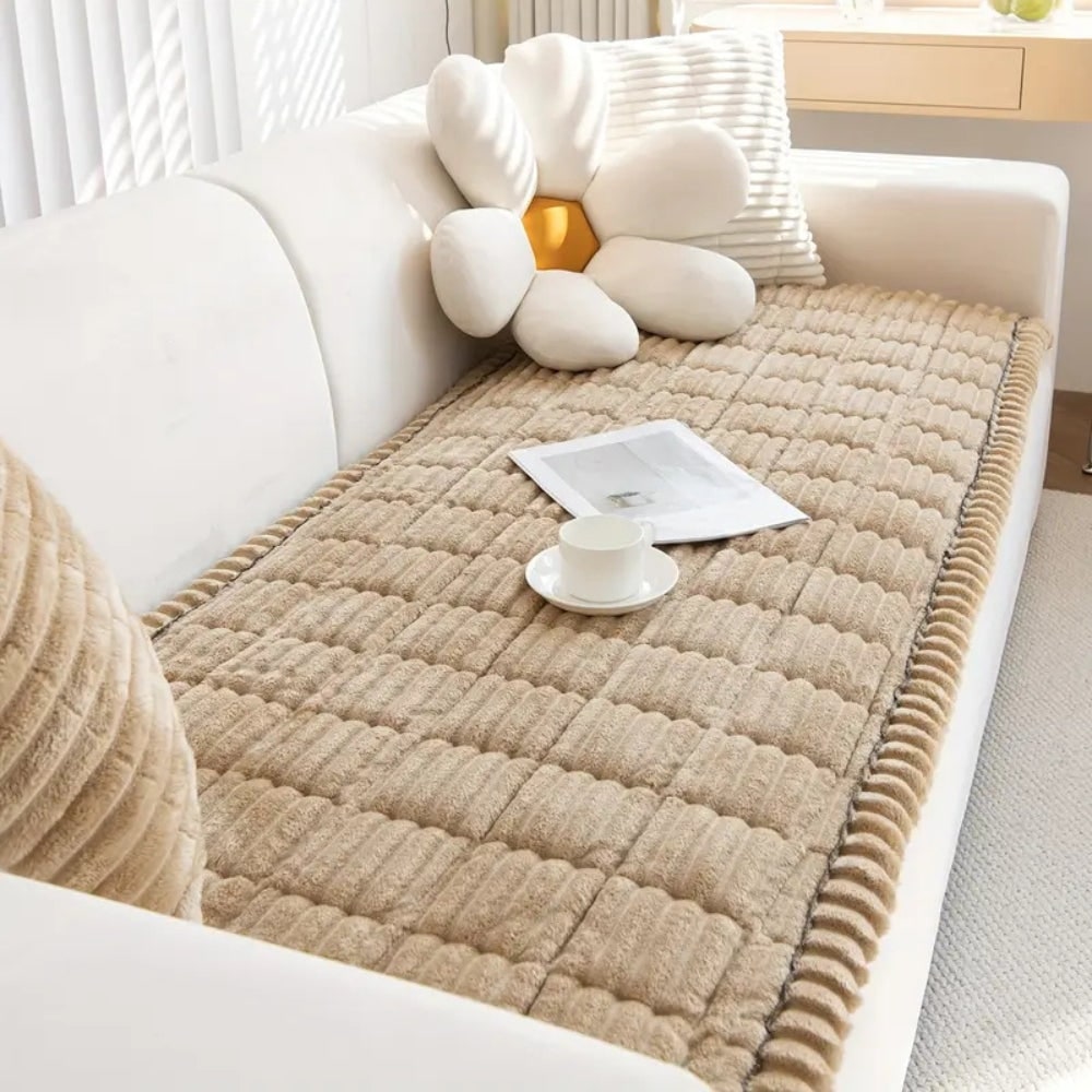 Plush Quilted Sofa Cushion Cover with Non-Slip Backing and Pleated Edges - Image 4