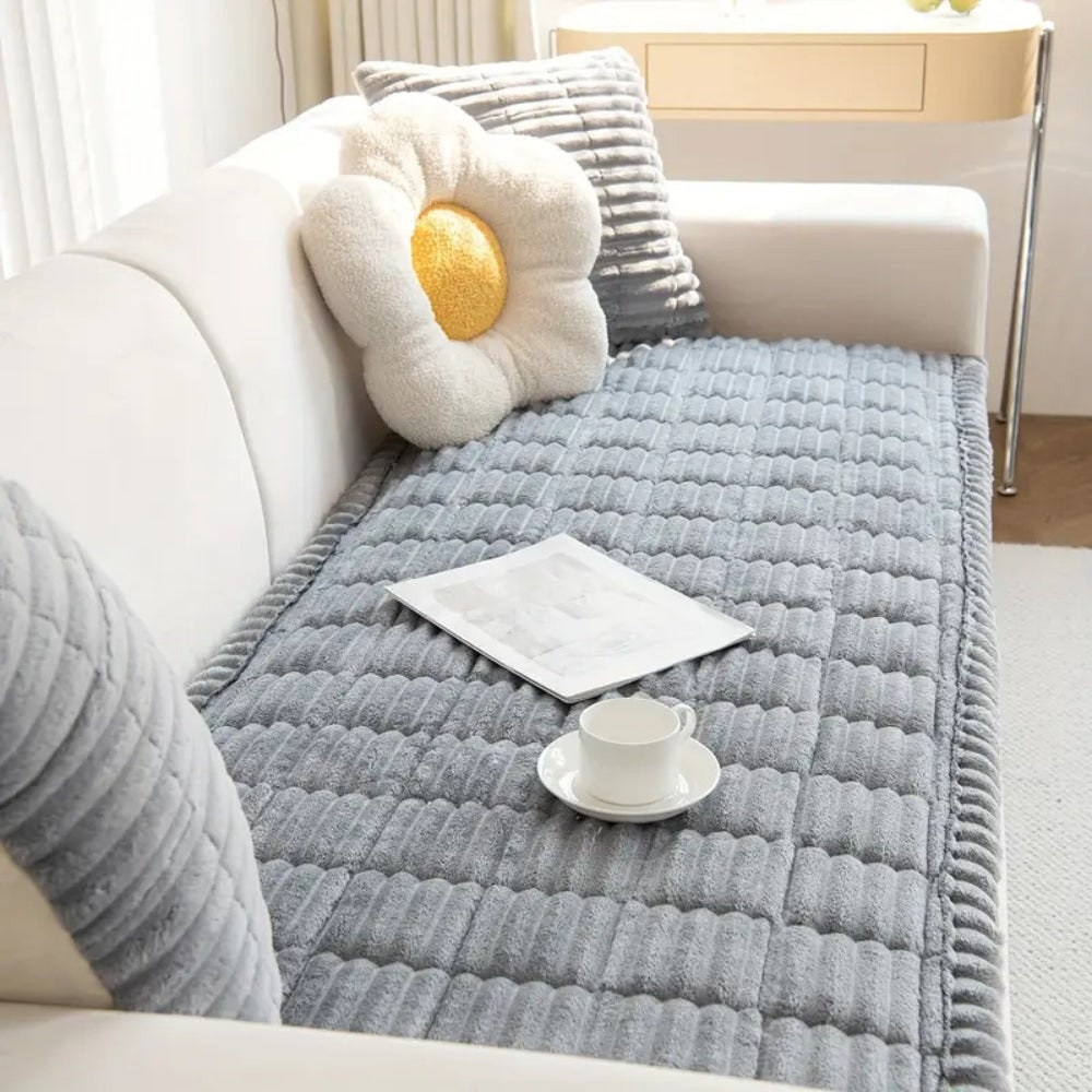 Plush Quilted Sofa Cushion Cover with Non-Slip Backing and Pleated Edges - Image 6