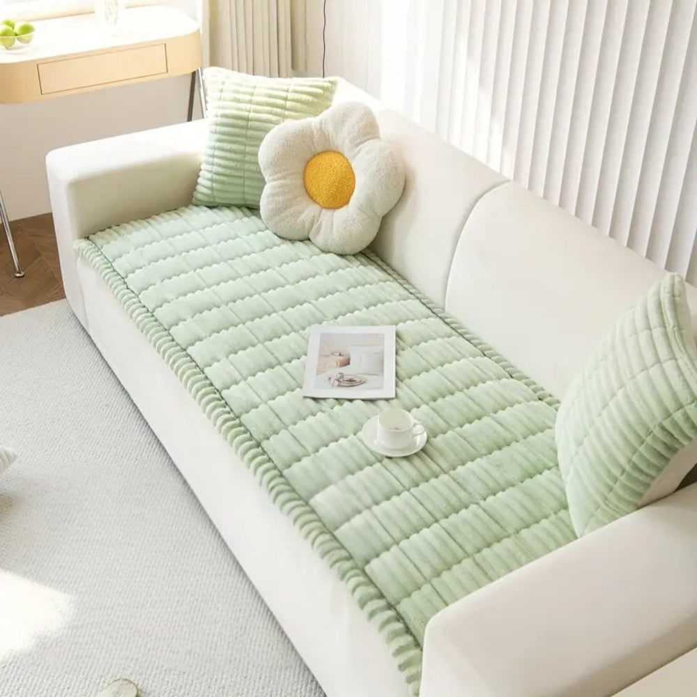 Plush Quilted Sofa Cushion Cover with Non-Slip Backing and Pleated Edges - Image 7