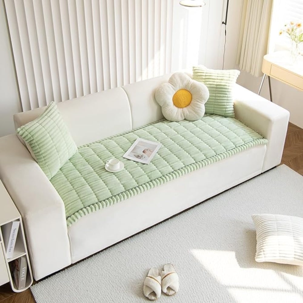 Plush Quilted Sofa Cushion Cover with Non-Slip Backing and Pleated Edges - Image 9