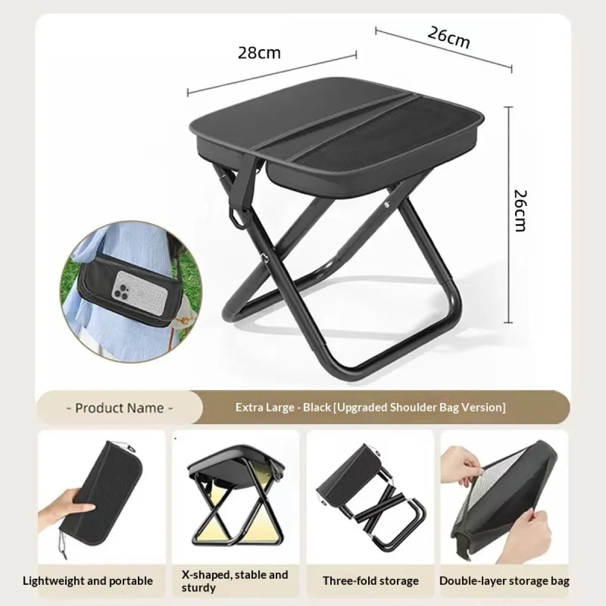 Portable Folding Camping Chair with Lightweight Canvas Seat and Detachable Shoulder Strap - Image 11