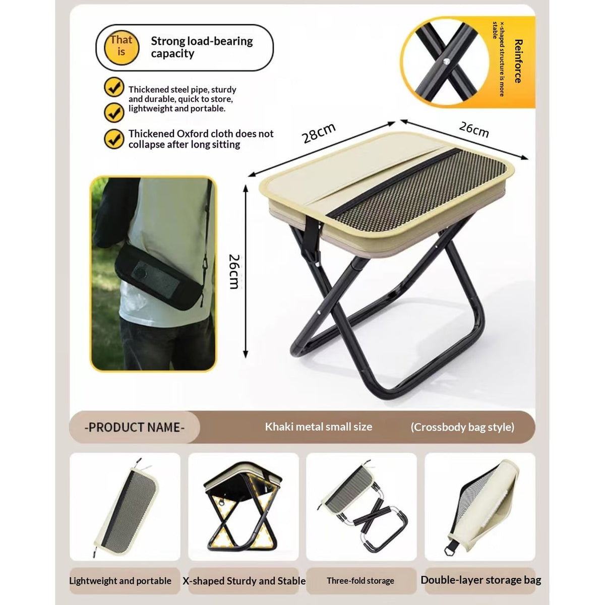 Portable Folding Camping Chair with Lightweight Canvas Seat and Detachable Shoulder Strap - Image 9