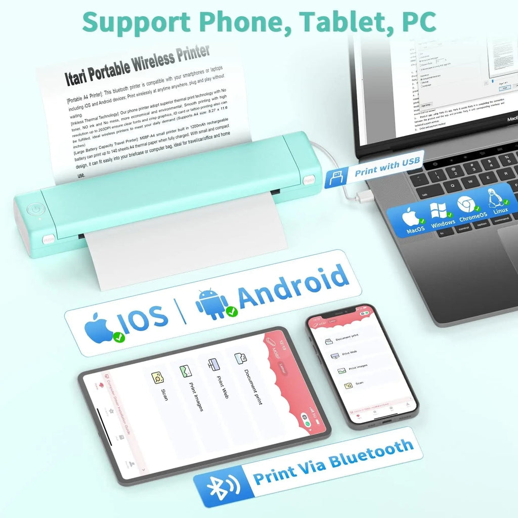 Portable Thermal Printer Wireless with Bluetooth and USB for Smartphone Laptop A4 Compact - Image 5