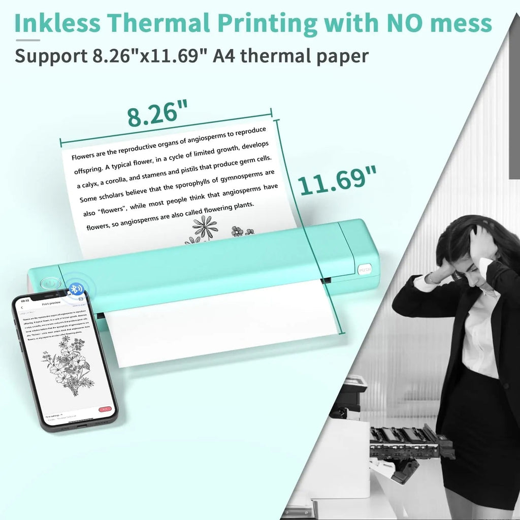 Portable Thermal Printer Wireless with Bluetooth and USB for Smartphone Laptop A4 Compact - Image 7