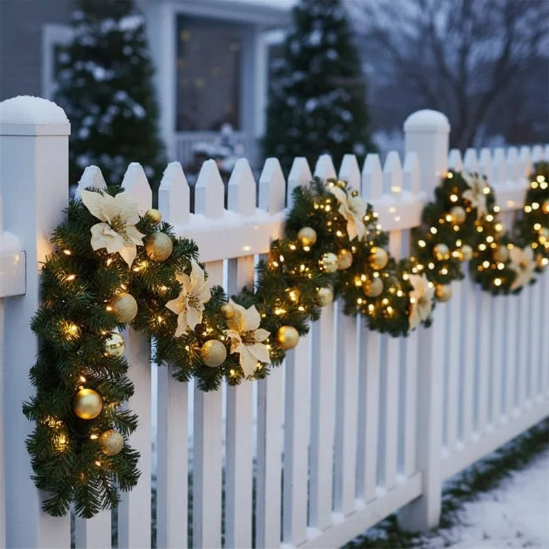 Pre-Lit Christmas Garland with Lights Warm White LED and Artificial Pine Ornaments for Mantle - Image 12