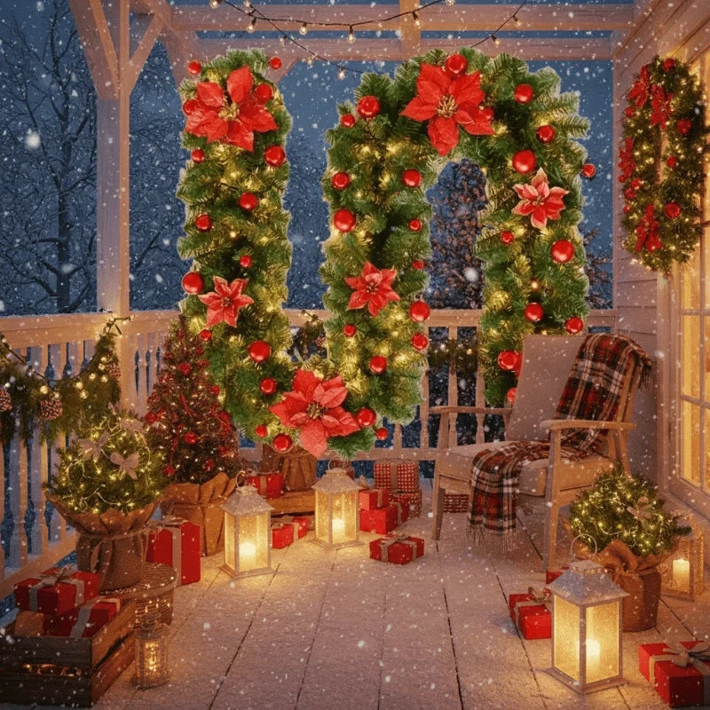 Pre-Lit Christmas Garland with Lights Warm White LED and Artificial Pine Ornaments for Mantle - Image 3