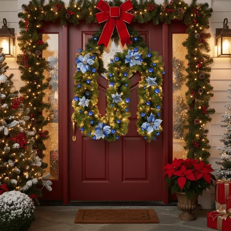 Pre-Lit Christmas Garland with Lights Warm White LED and Artificial Pine Ornaments for Mantle - Image 7