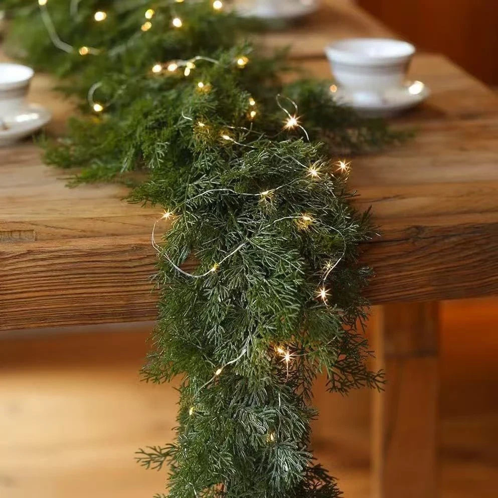 Pre-Lit Christmas Garland with Warm LED Lights and Artificial Pine Needles for Mantel - Image 10