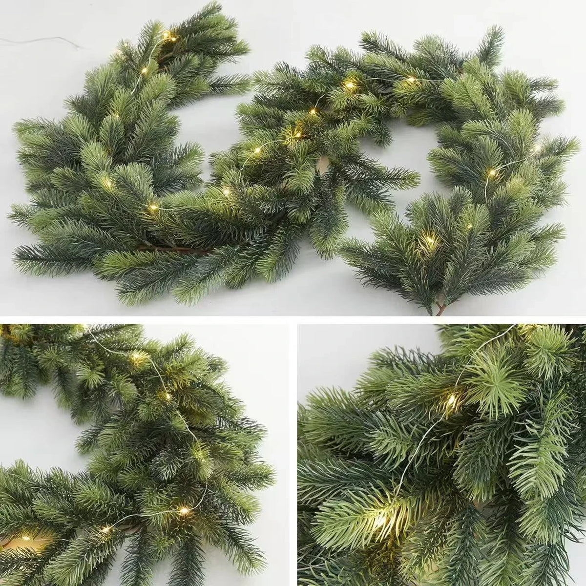 Pre-Lit Christmas Garland with Warm LED Lights and Artificial Pine Needles for Mantel - Image 11
