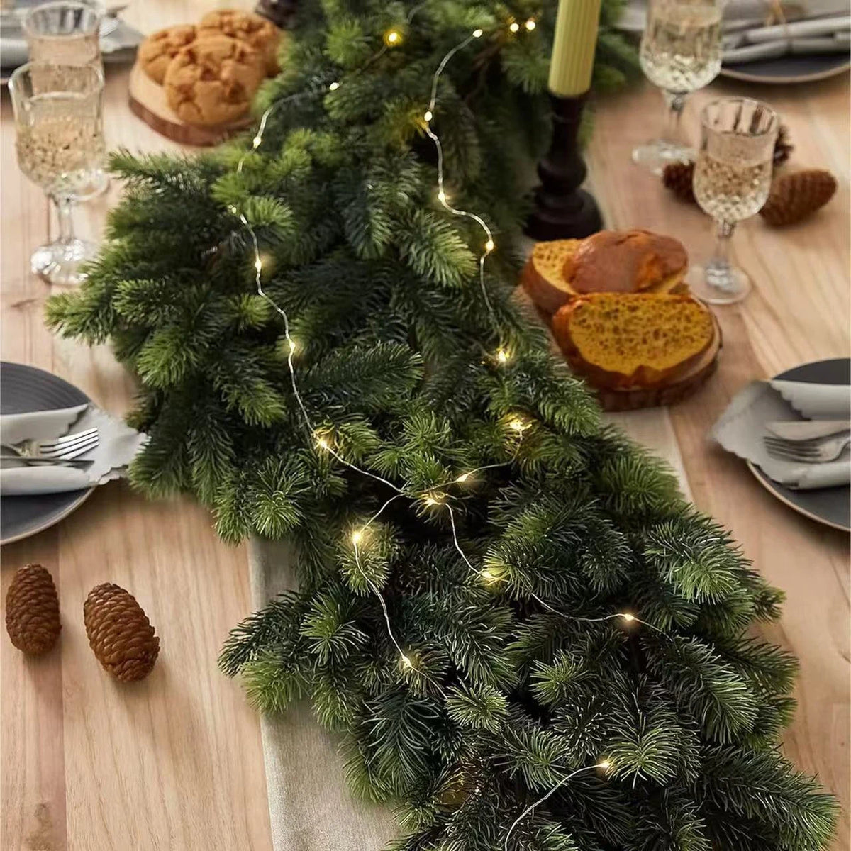 Pre-Lit Christmas Garland with Warm LED Lights and Artificial Pine Needles for Mantel - Image 6