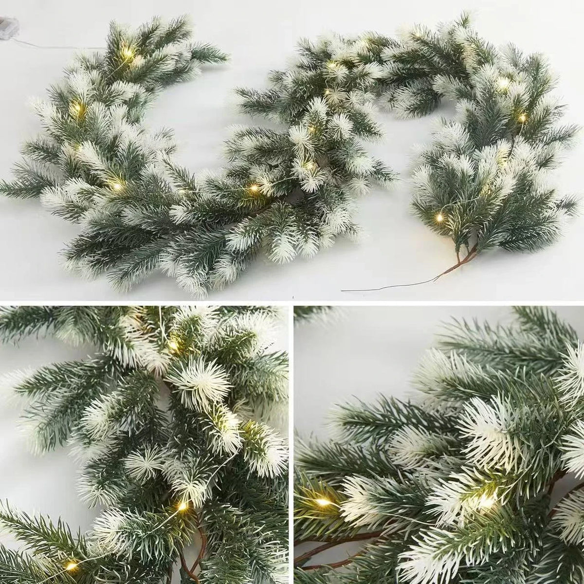 Pre-Lit Christmas Garland with Warm LED Lights and Artificial Pine Needles for Mantel - Image 7