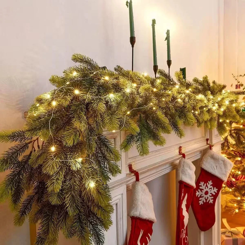 Pre-Lit Christmas Garland with Warm LED Lights and Artificial Pine Needles for Mantel - Image 8