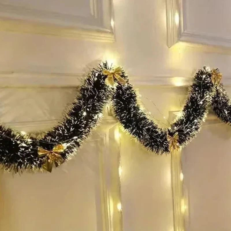 Pre-Lit Tinsel Garland with Frosted Tips Bows and Warm White LED Lights - Image 8