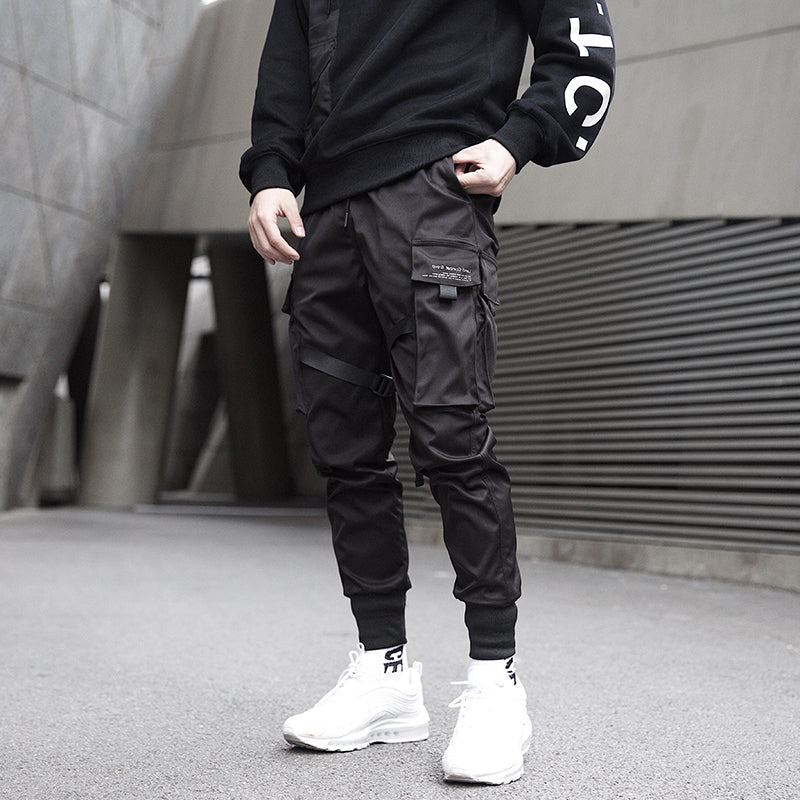 Męskie Spodnie Cargo Streetwear Regulowane Kieszenie