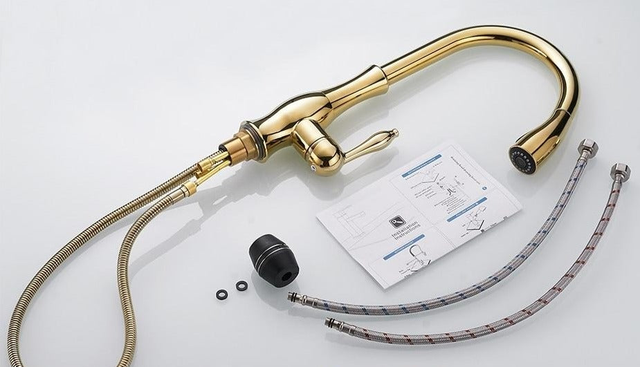 Funkcjonalny kran kuchenny z wyciąganą wylewką i obsługą jednym uchwytem