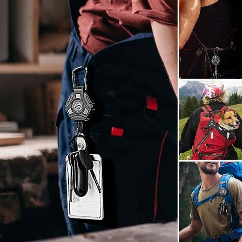 Retractable Badge Reels with Carabiner Keychain and Heavy Duty Steel Wire Cord - Image 1
