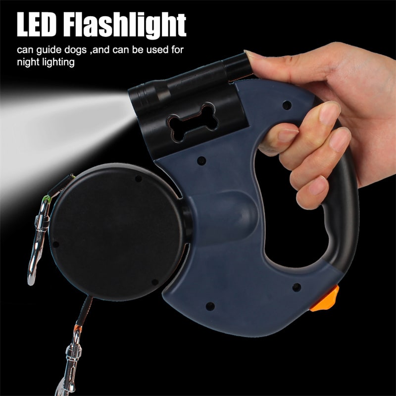 Retractable Dog Leash with Flashlight and Bag Dispenser 360 Swivel Dual Pet Lead - Image 1