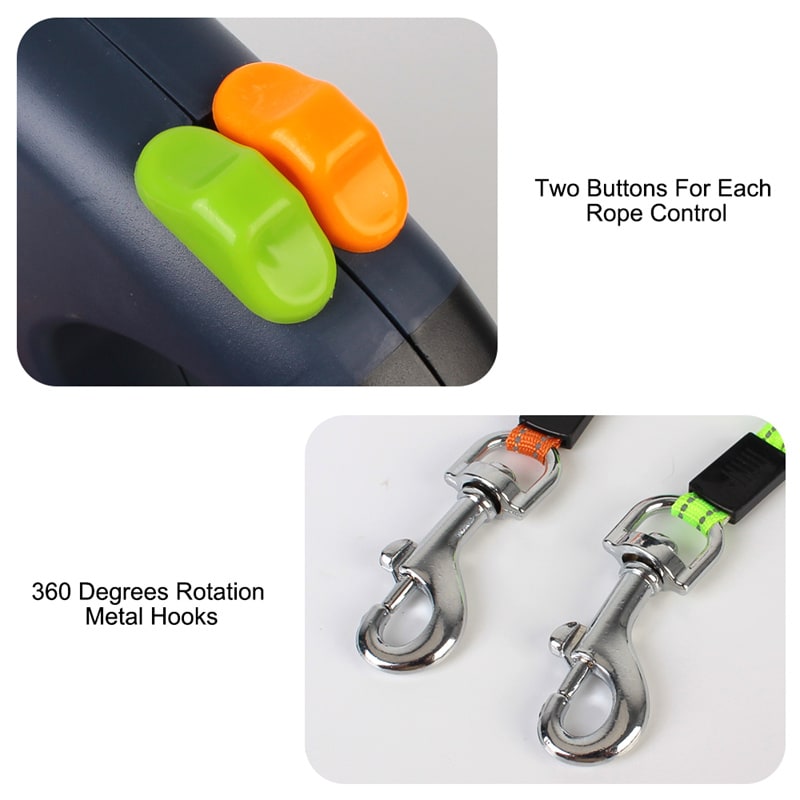 Retractable Dog Leash with Flashlight and Bag Dispenser 360 Swivel Dual Pet Lead - Image 13