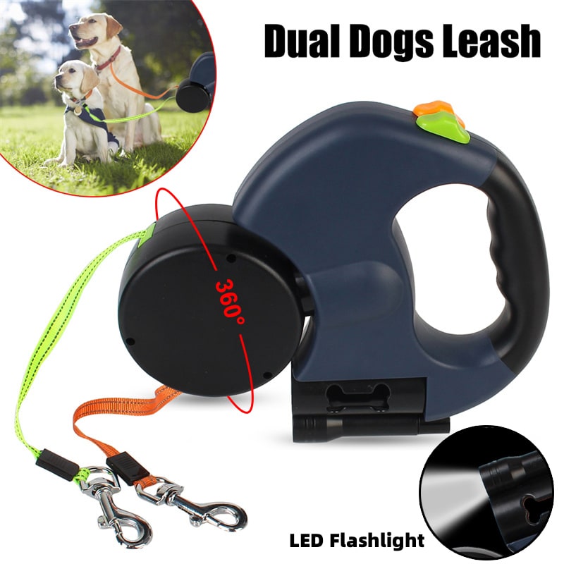 Retractable Dog Leash with Flashlight and Bag Dispenser 360 Swivel Dual Pet Lead - Image 5