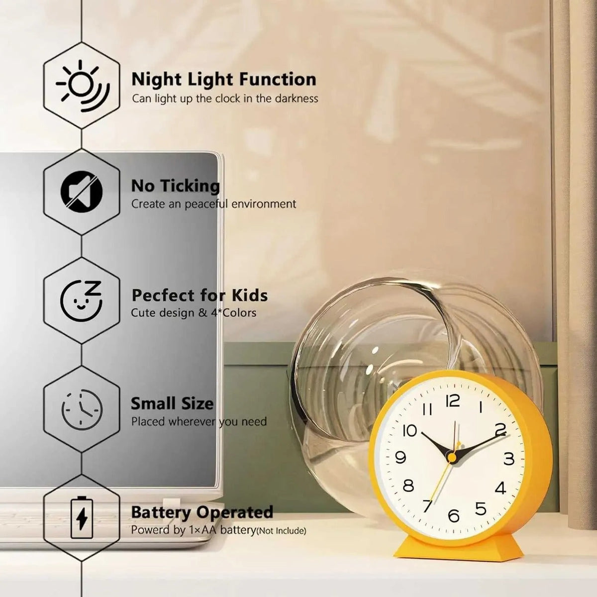 Retro Analog Alarm Clock with Backlight Silent Battery Operated Non-Ticking Quartz - Image 6