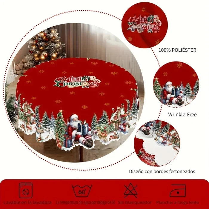 Round Christmas Tablecloth with Scalloped Edges and Festive Holiday Print - Image 4