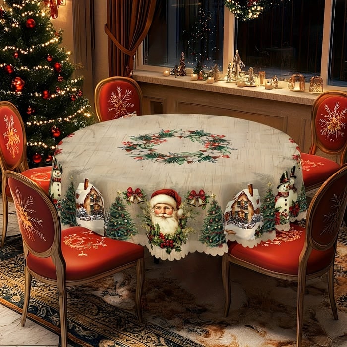 Round Christmas Tablecloth with Scalloped Edges and Festive Holiday Print - Image 6